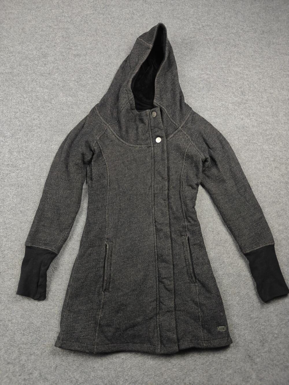 The North Face Coatigan Womens XS Gray Hooded Lined Pockets Full Zip Mid-Length